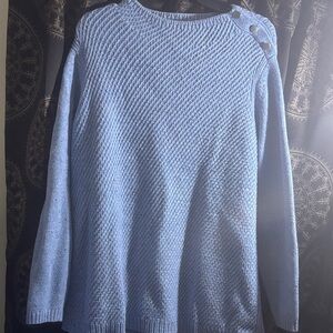 Talbots Light Blue Textured Button-Shoulder Sweater